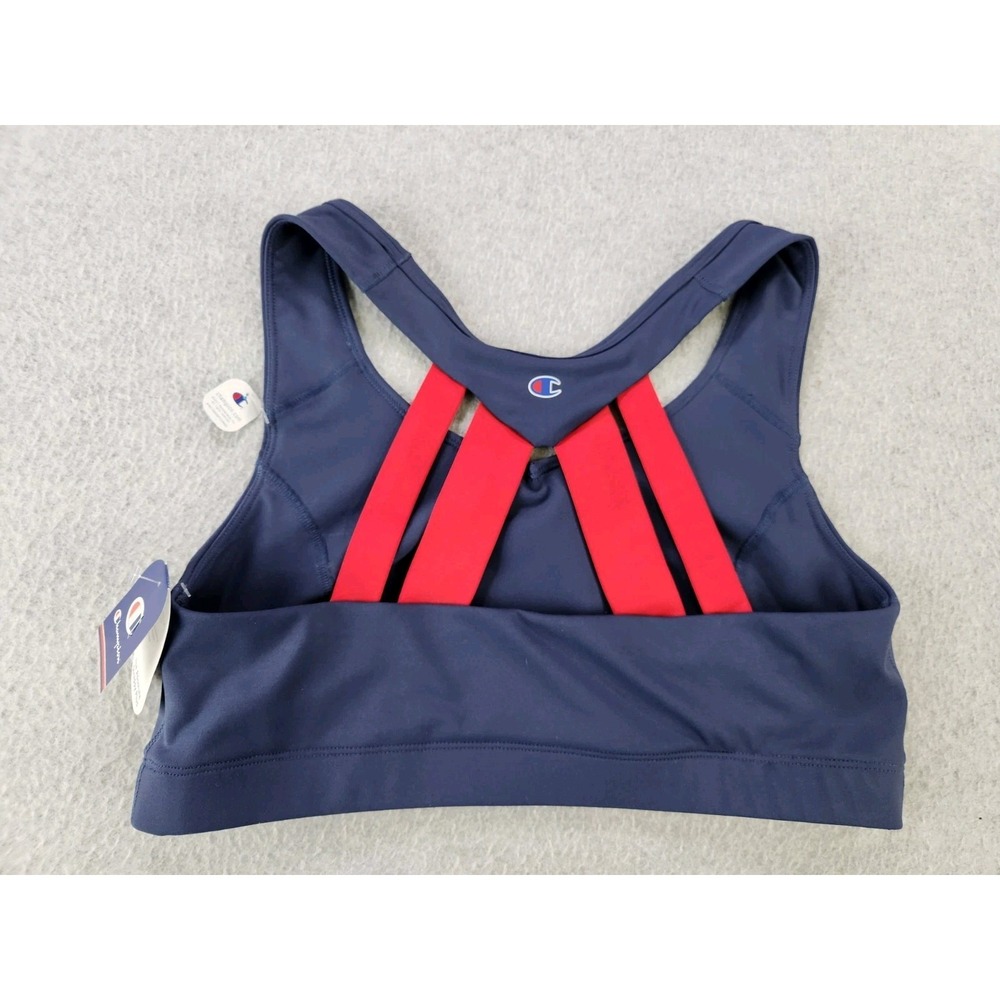 Womens Plus Size Champion Strappy Moderate Sports Bra SZ 2X Blue Red Workout Top